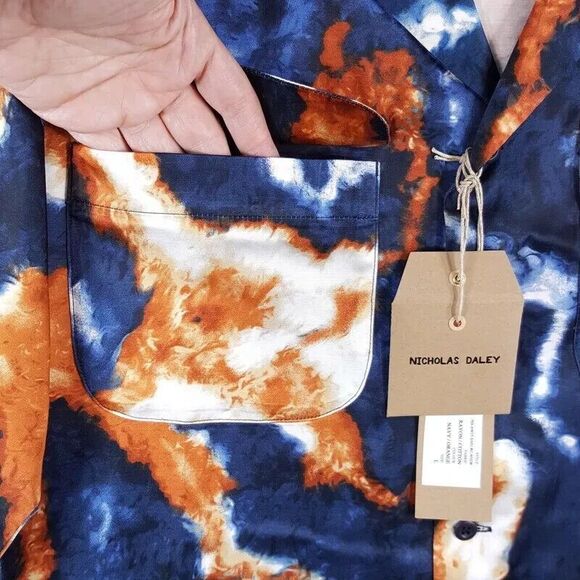 NICHOLAS DALEY Mens Shirt Medium Blue Button Up Utility SUMINIGASHI ALOHA $695 - Picture 4 of 11